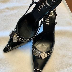 Christian Dior sling back patent leather pumps